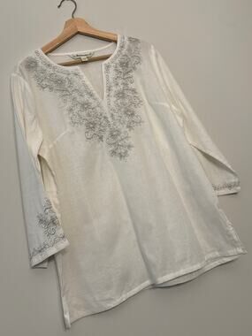 White Linen Embroidered Tunic Top – Tantrums L